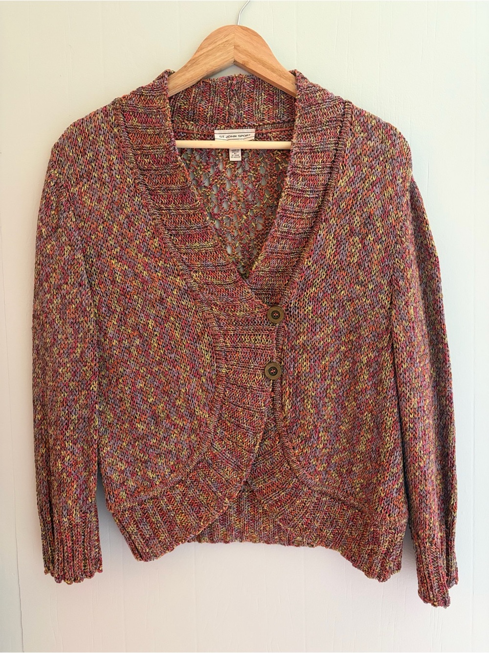 St. John Sport Womens Large Multicolor Open Knit Cardigan Cotton Linen